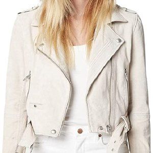 Blank NYC Suede Moto Jacket in White Sand